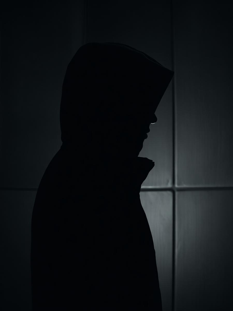 Silhouette of a hooded figure in dark outerwear