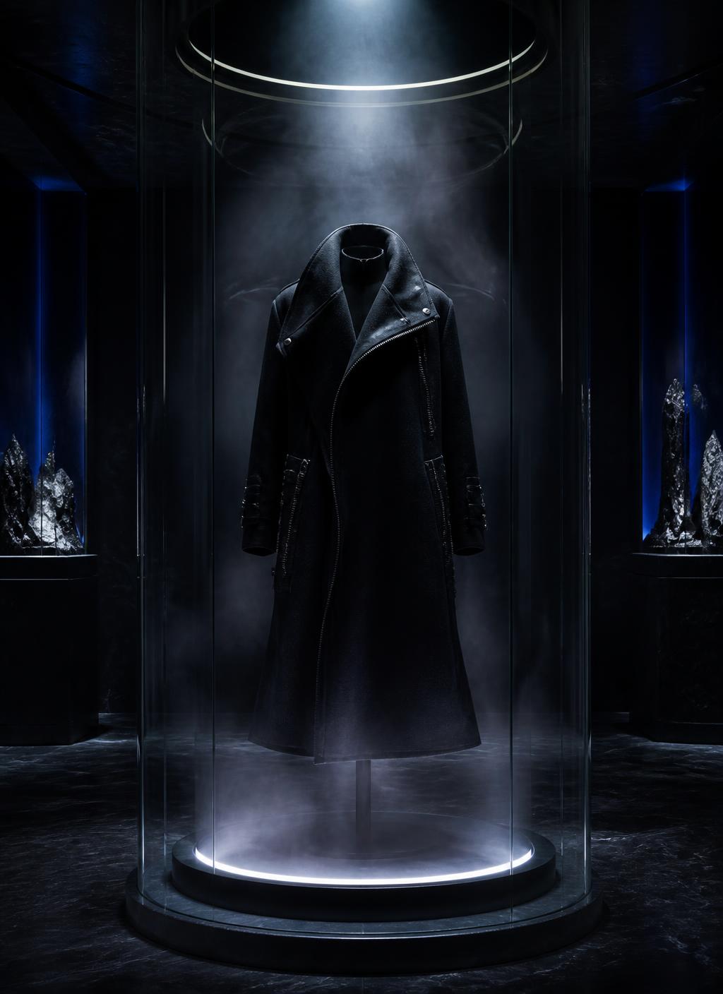COLLECTION 001 — displayed in a glass chamber